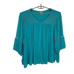 Catherines Button-Front Blouse With Crochet Accents Rayon Women's Size 4X